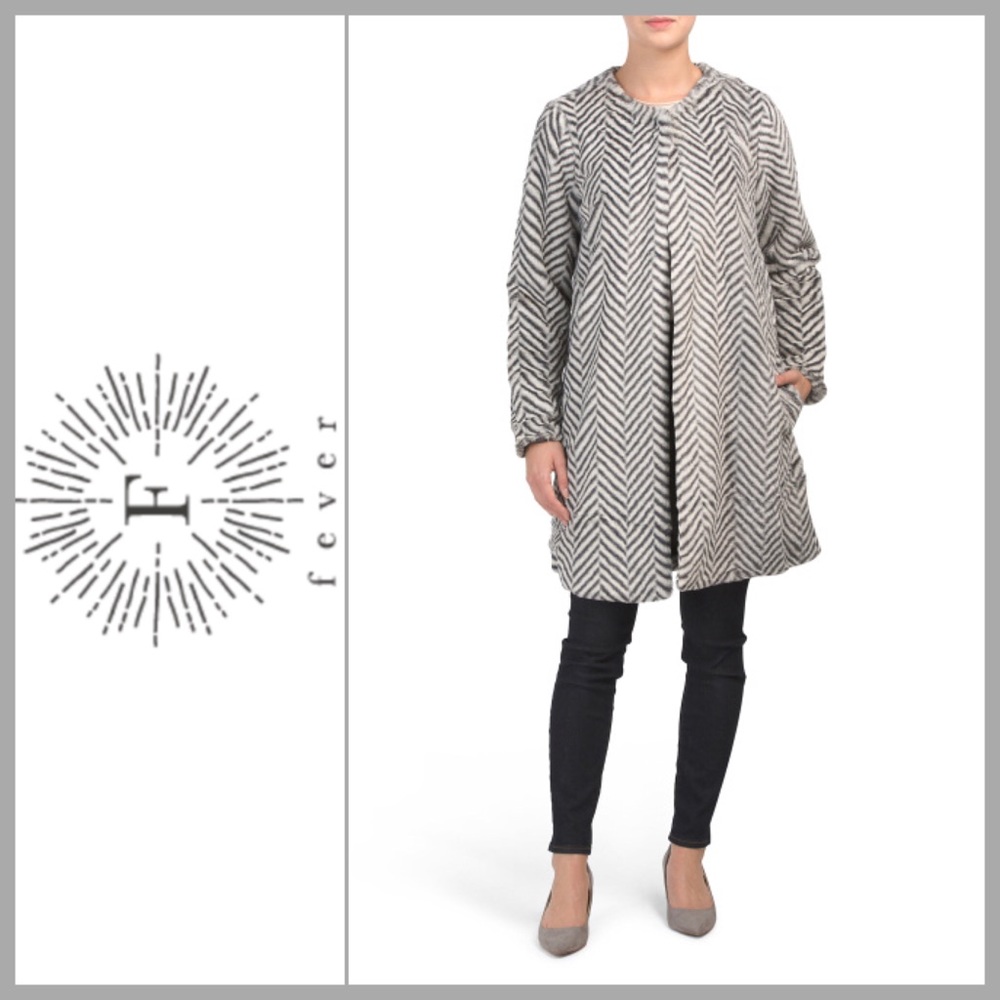 Fever Striped Long Faux Fur Coat 🆕